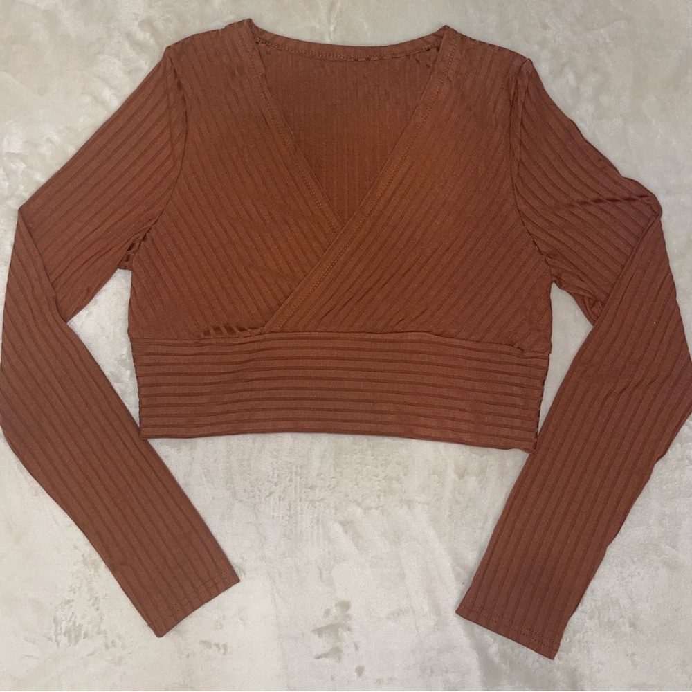Rib-Knit Cropped Long Sleeve